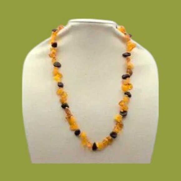 NOS Vintage Butterscotch & Chocolate Amber Endless Necklace  Hand Strung Unisex - Picture 2 of 4